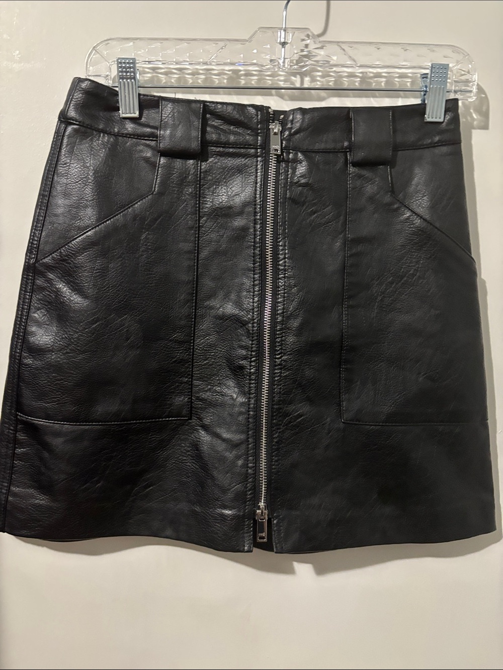 Black Faux Leather Zip-Front Mini Skirt